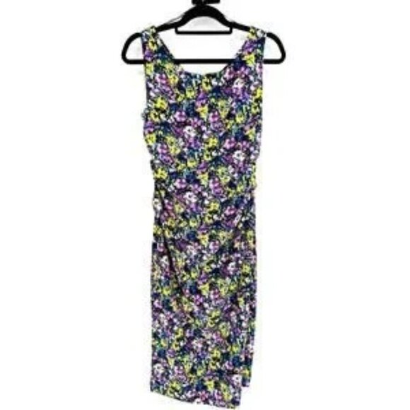 Zara Floral Dress L Rushed Multicolored Printed Sheath Dress NWOT Midi - Picture 5 of 8